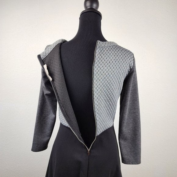 Ann Taylor Loft Gray and Black Color Block Textured A-Line Dress Size 2 - Picture 6 of 11